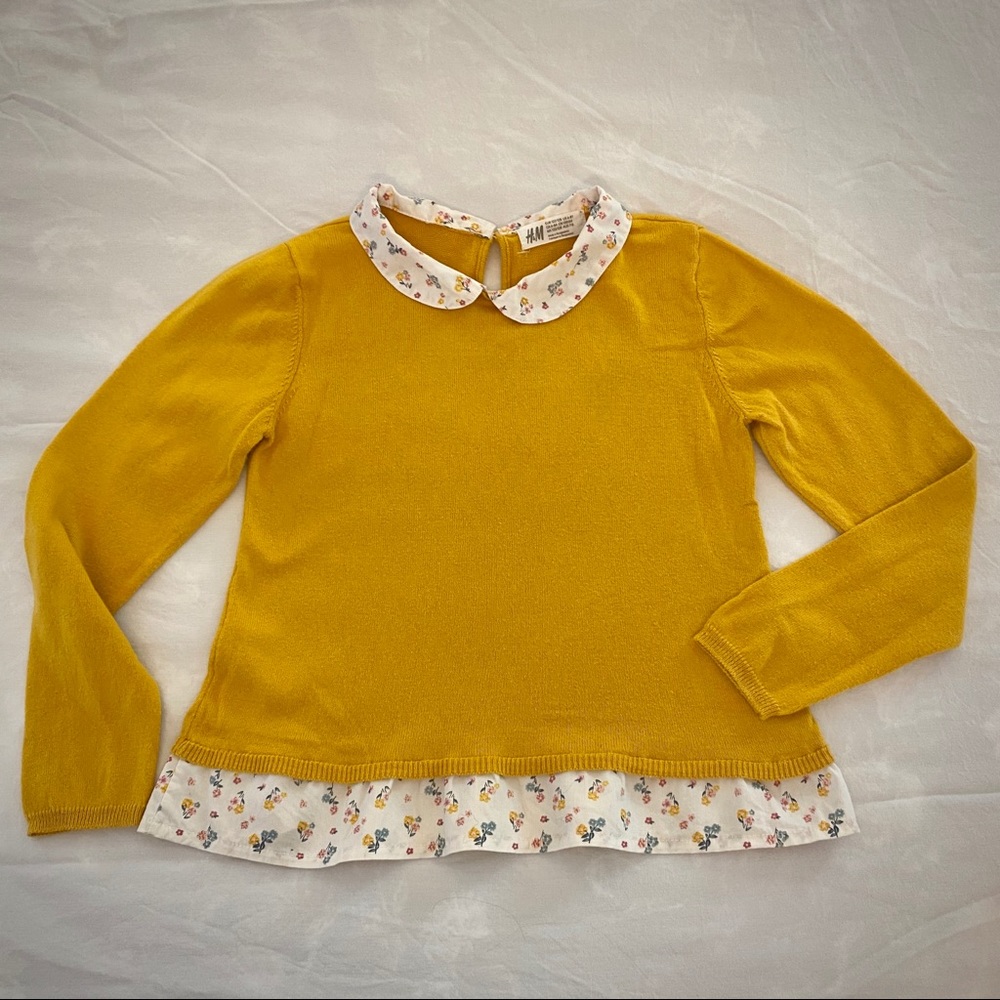 H & M girls size 6-8Y layered look yellow sweater
